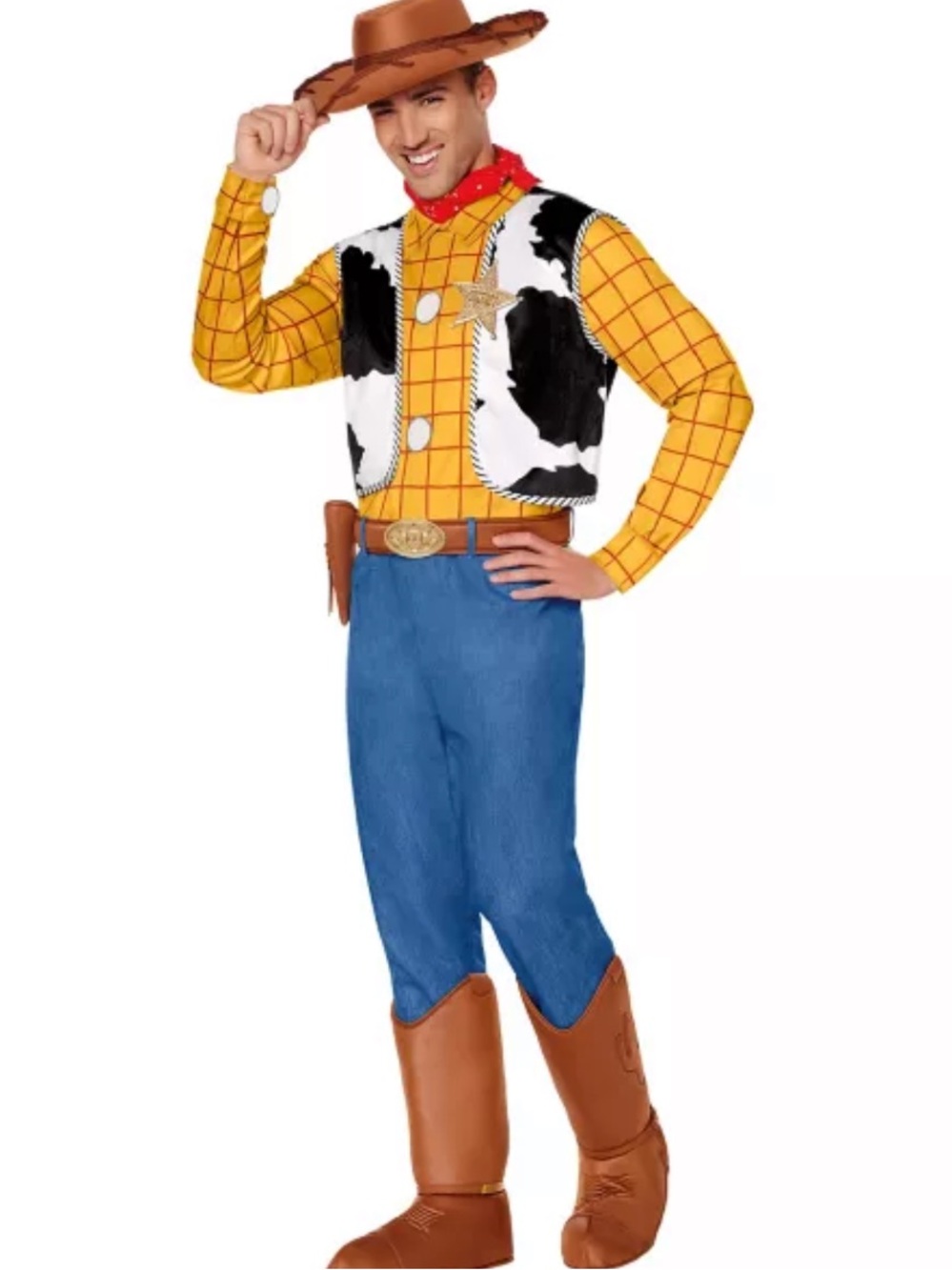 SPIRIT HALLOWEEN TOY STORY ADULT WOODY JUMPSUIT COSTUME - L